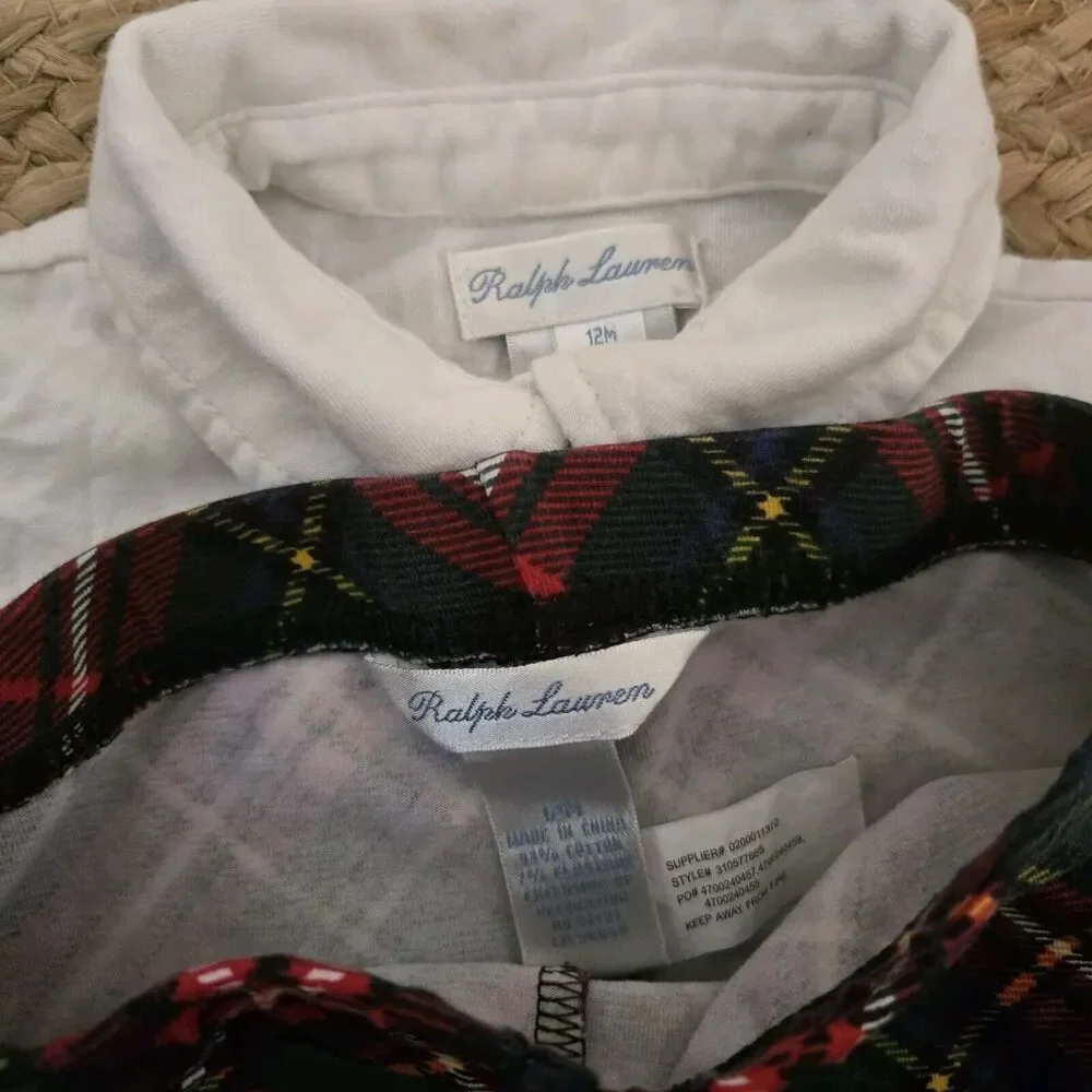 RALPH LAUREN‎ Baby Christmas Holiday plaid Outfit set 12mos- MC1